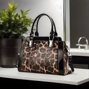 Leopard Print Leather Tote - Genuine Leather, Bold, Wild, Hot MILF Jungle
